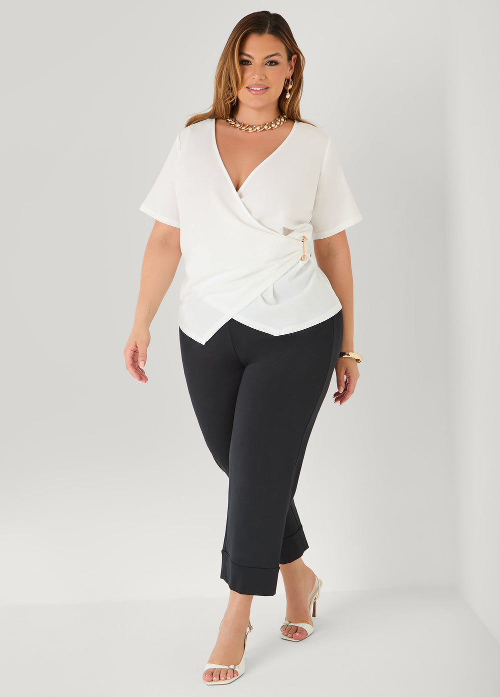 Embellished Faux Wrap Top Spectra Yellow | Ashley Stewart