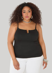 Ruched U Ring Cami Top Black | Ashley Stewart