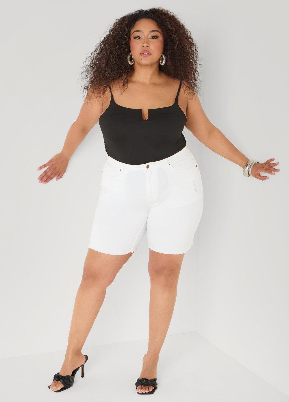 Ruched U Ring Cami Top Black | Ashley Stewart