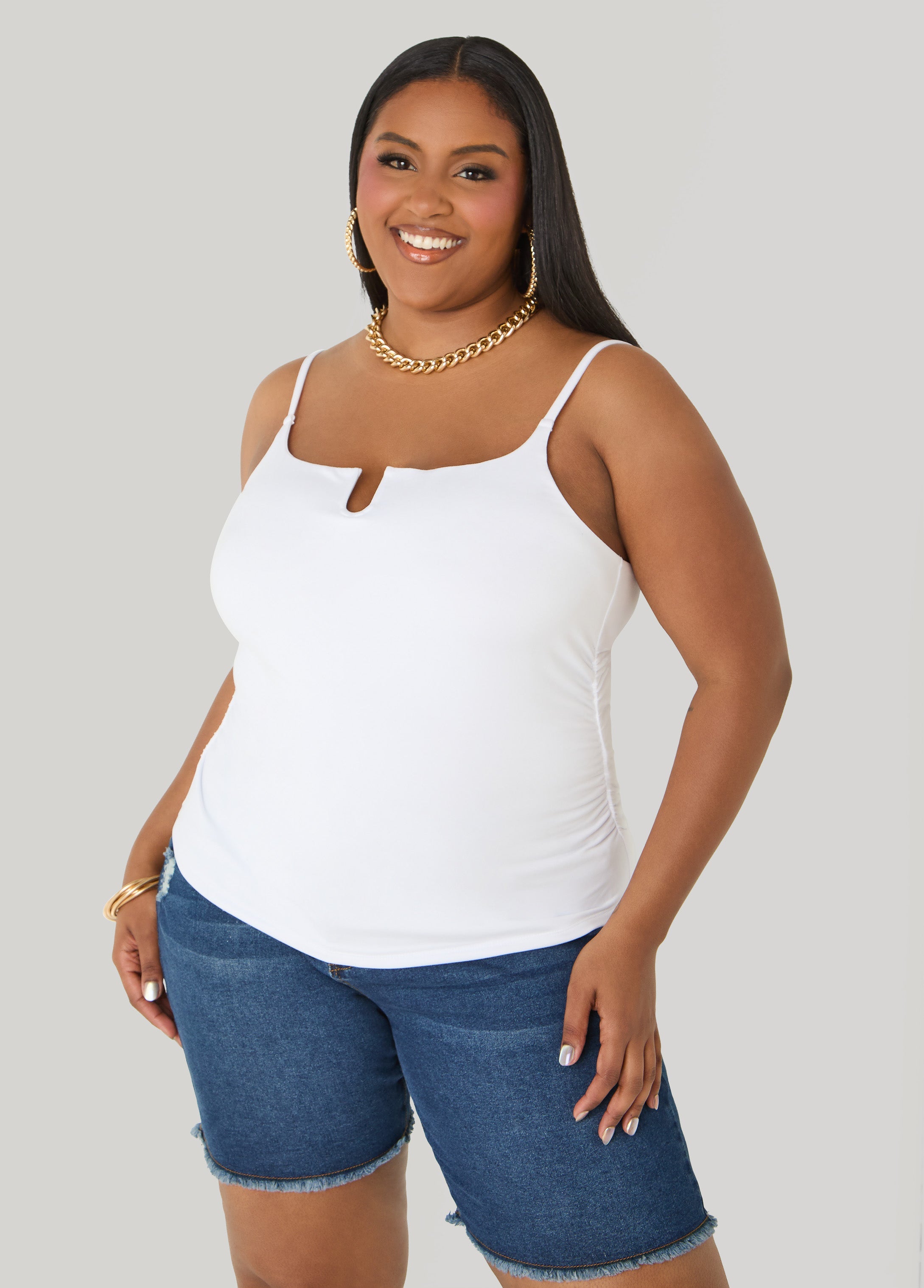 Ruched U Ring Cami Top Black | Ashley Stewart