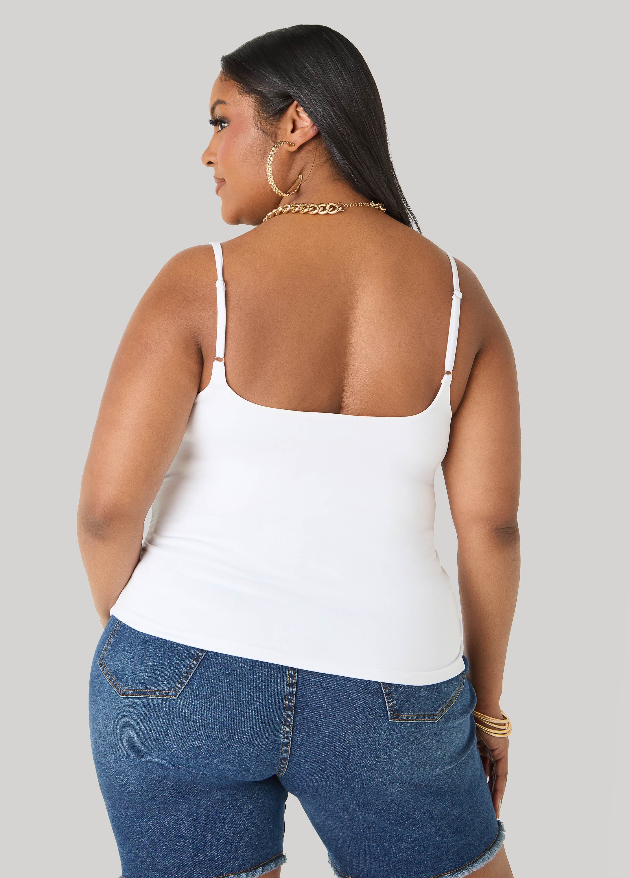 Ruched U Ring Cami Top Black | Ashley Stewart