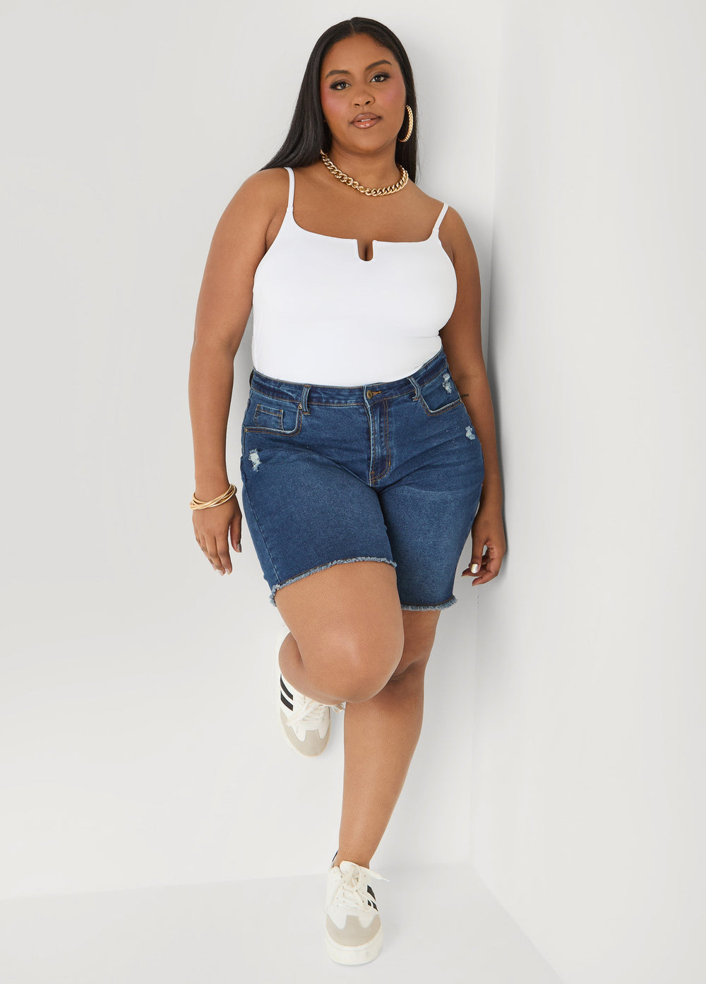 Ruched U Ring Cami Top Black | Ashley Stewart