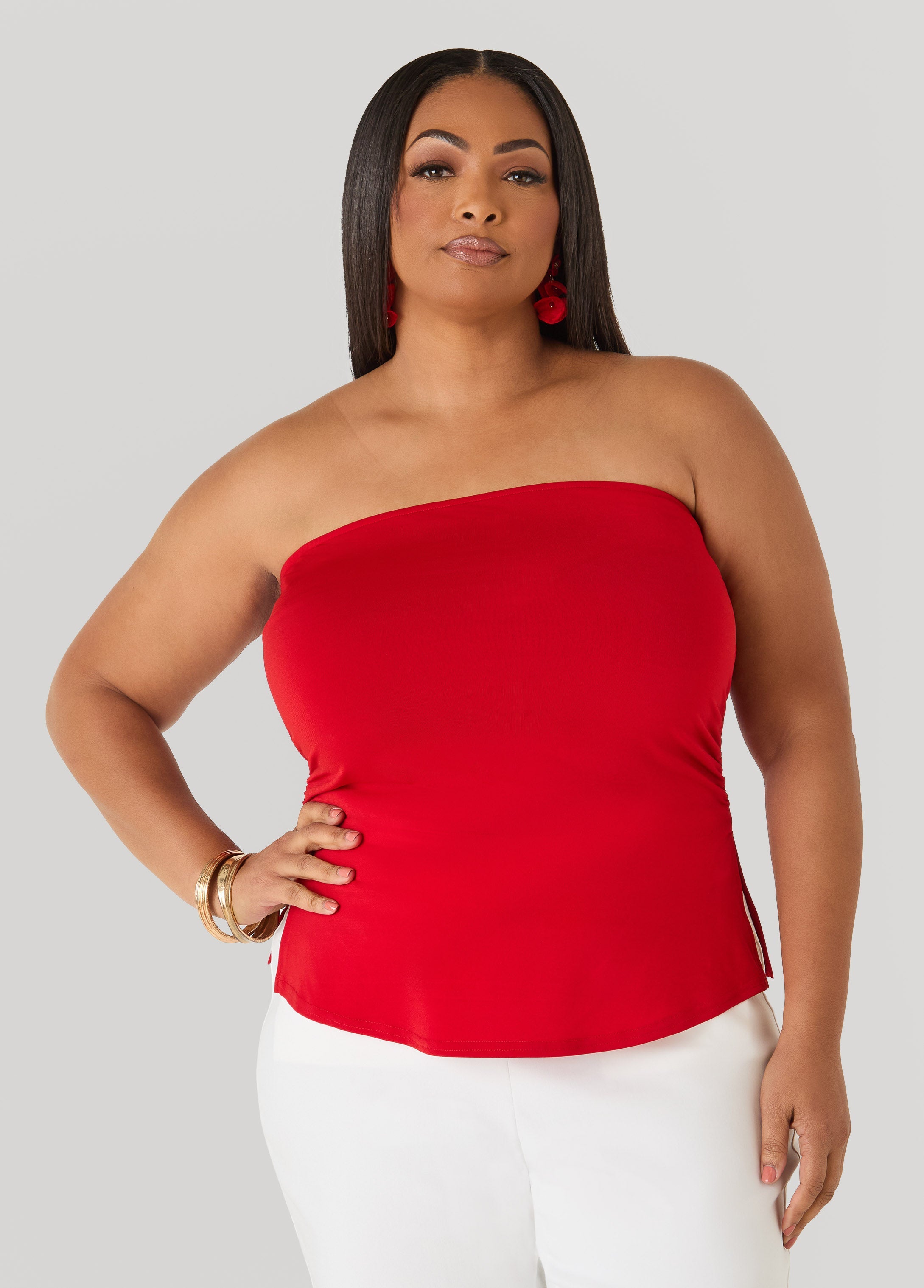 Ruched Tube Top Poinsettia | Ashley Stewart