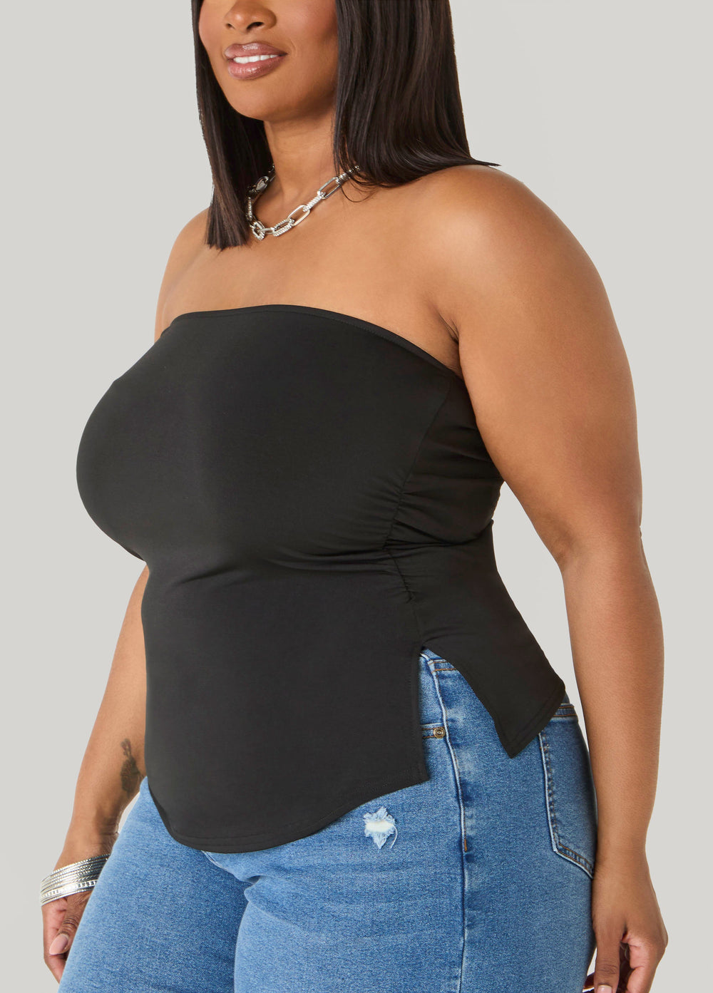 Ruched Tube Top Poinsettia | Ashley Stewart