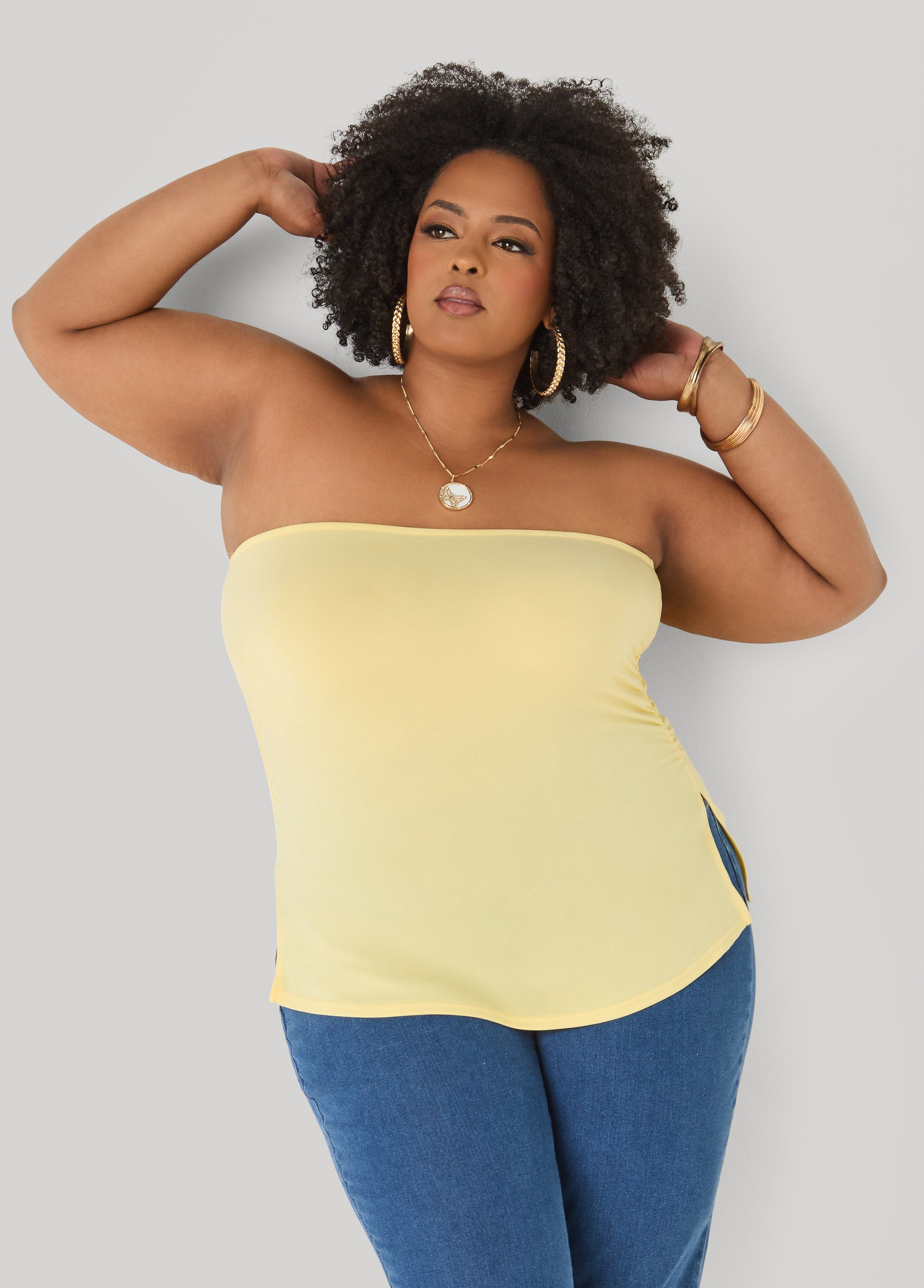 Ruched Tube Top Poinsettia | Ashley Stewart