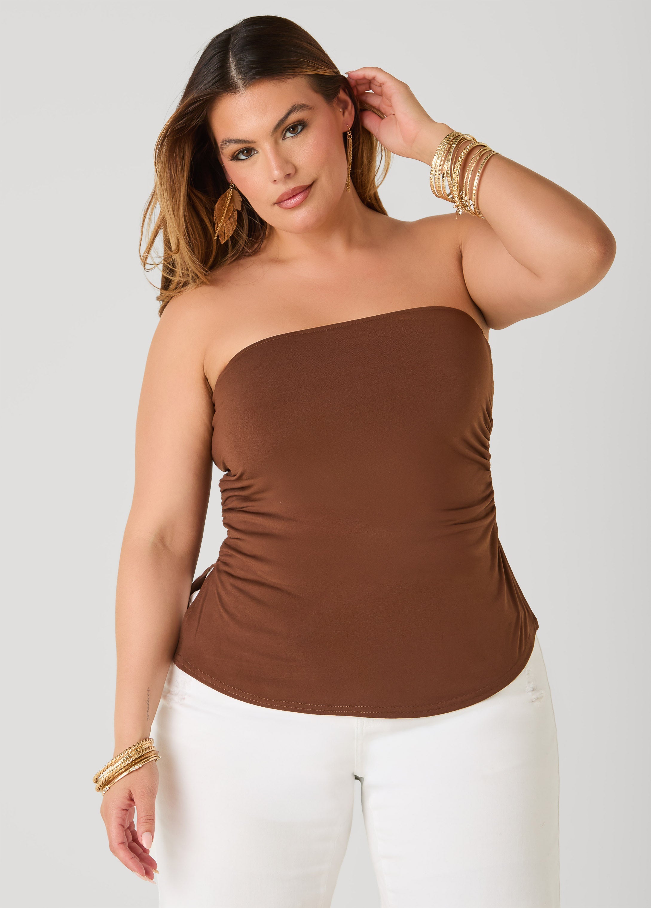 Ruched Tube Top Poinsettia | Ashley Stewart