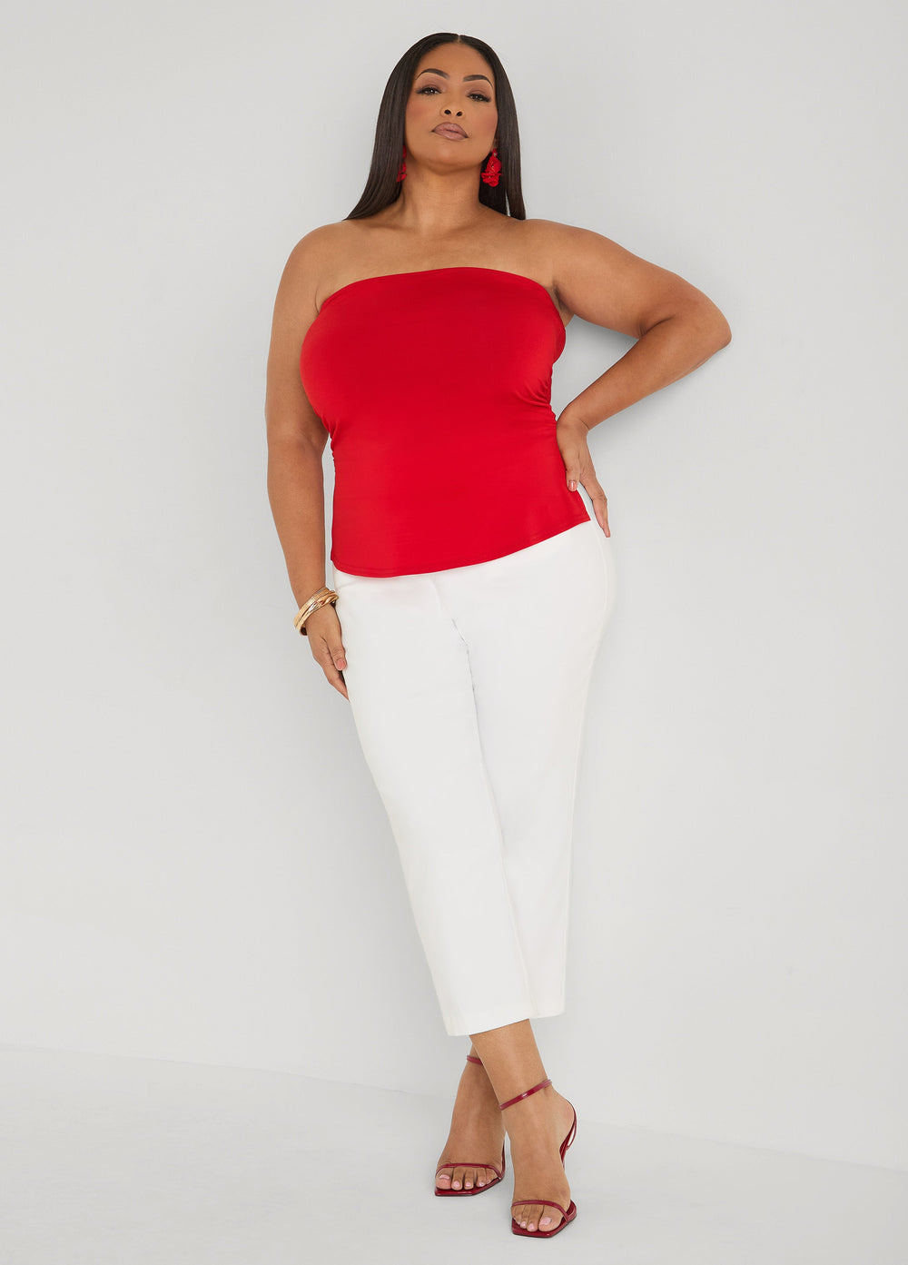 Ruched Tube Top Poinsettia | Ashley Stewart