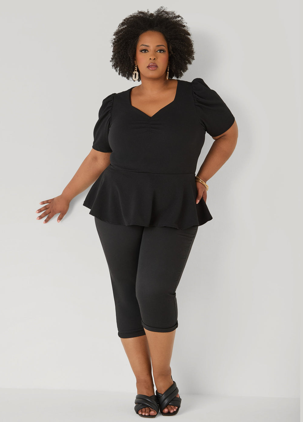 Puff Sleeved Textured Peplum Top Fandango Pink | Ashley Stewart