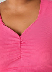 Puff Sleeved Textured Peplum Top Fandango Pink | Ashley Stewart