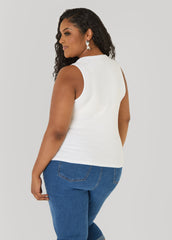 Crystal Ribbed Tank Top White | Ashley Stewart
