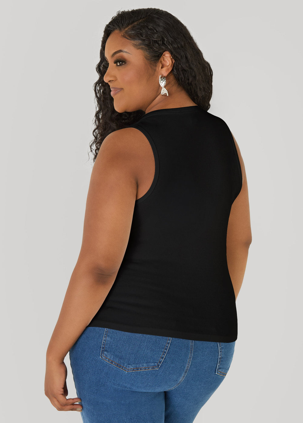 Crystal Ribbed Tank Top White | Ashley Stewart
