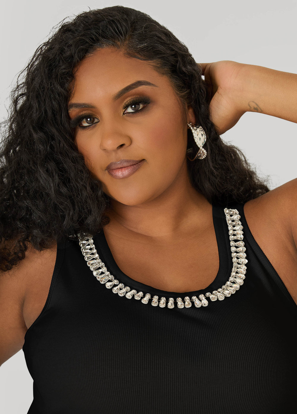 Crystal Ribbed Tank Top White | Ashley Stewart