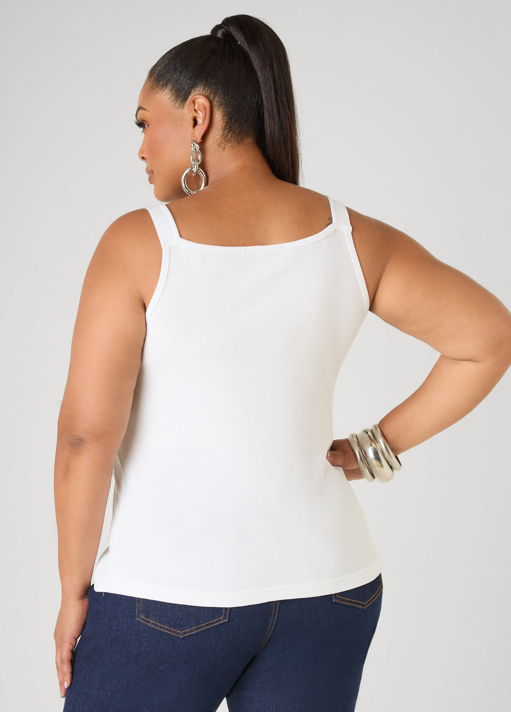Buckle Strap Tank Top White | Ashley Stewart
