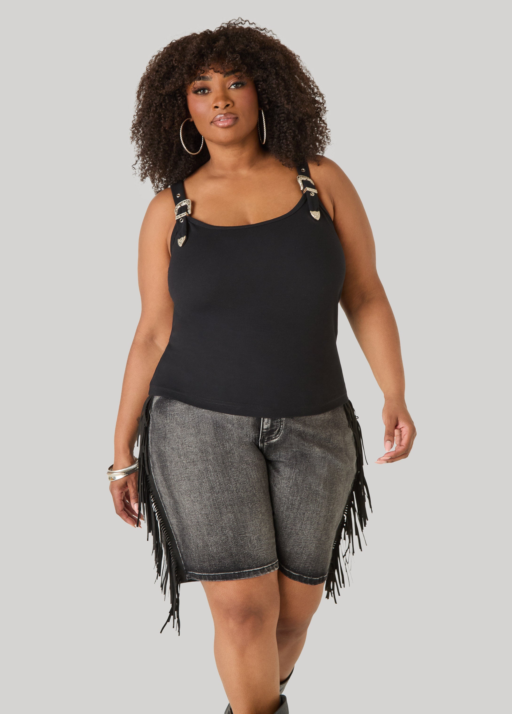 Buckle Strap Tank Top White | Ashley Stewart