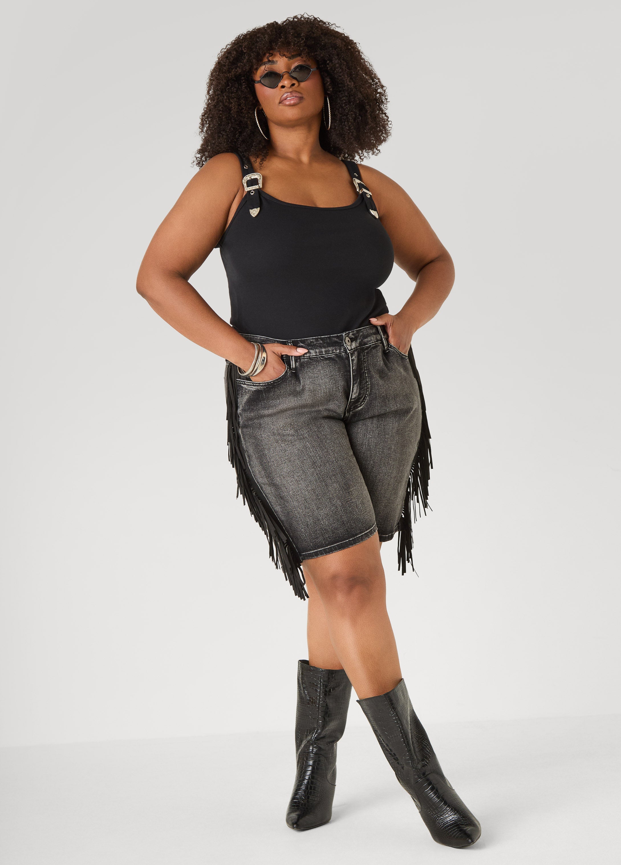 Buckle Strap Tank Top White | Ashley Stewart