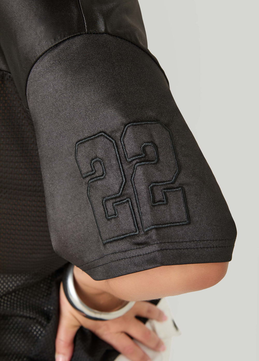 Mesh Paneled Jersey Black | Ashley Stewart