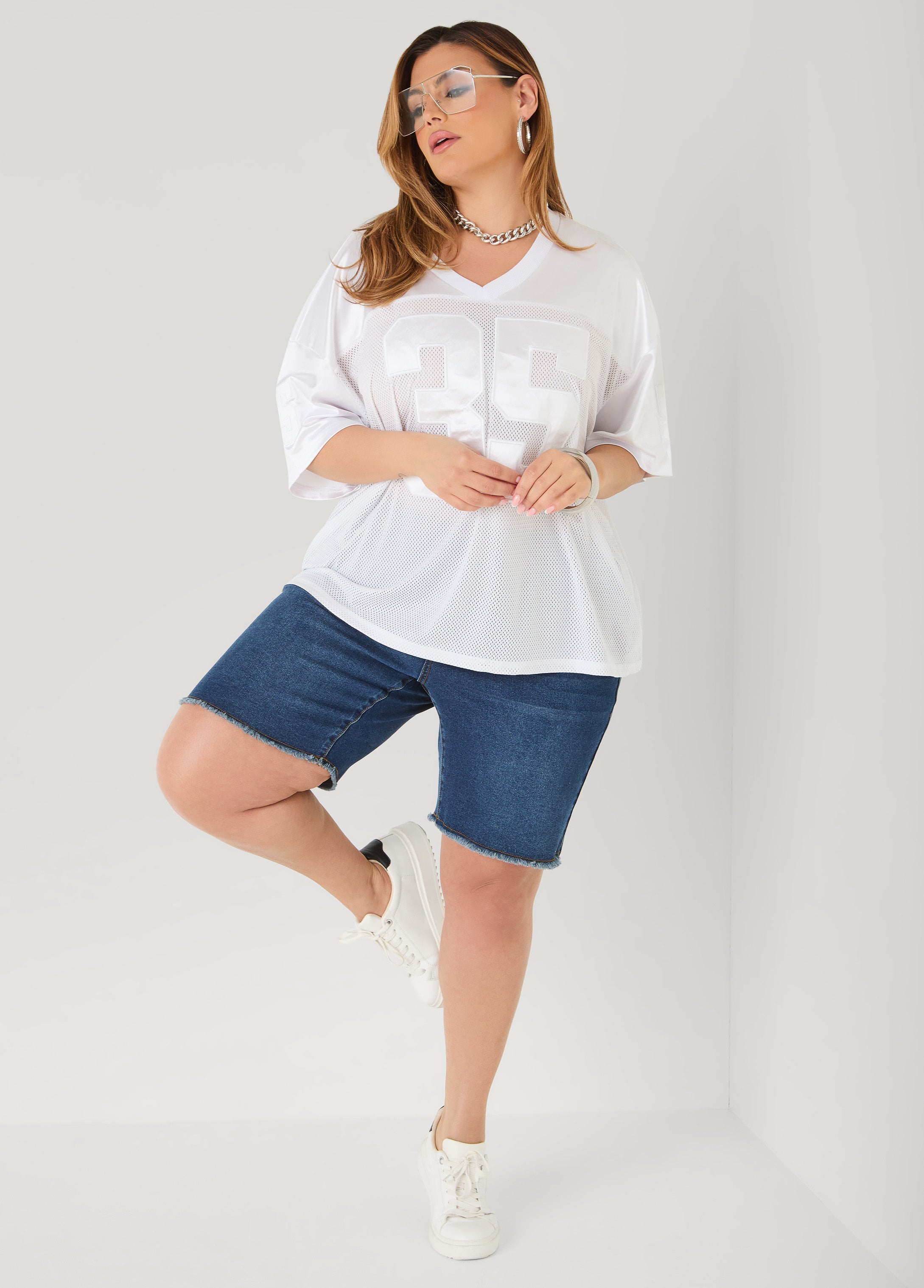 Mesh Paneled Jersey Black | Ashley Stewart