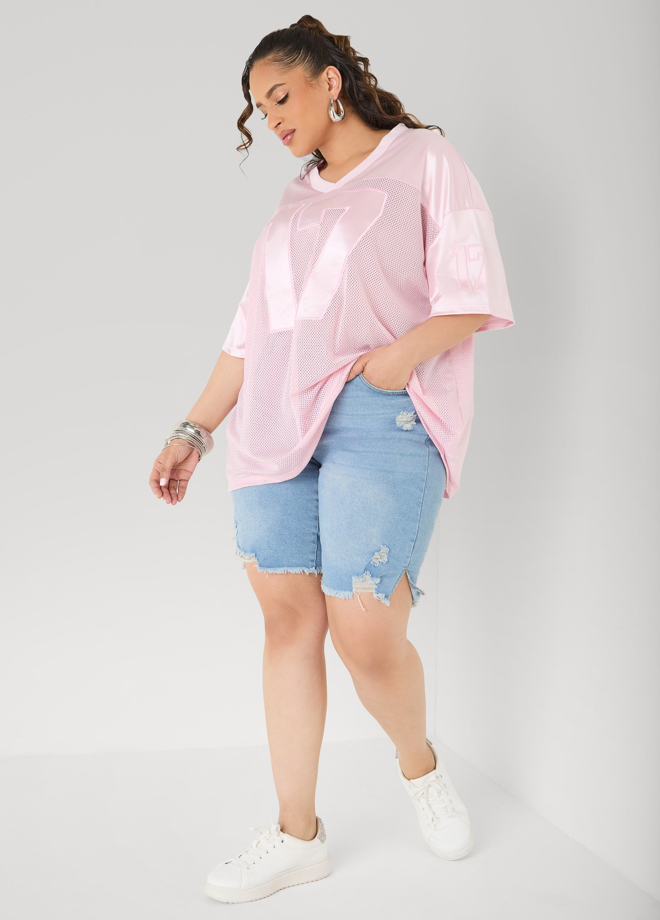 Mesh Paneled Jersey Black | Ashley Stewart
