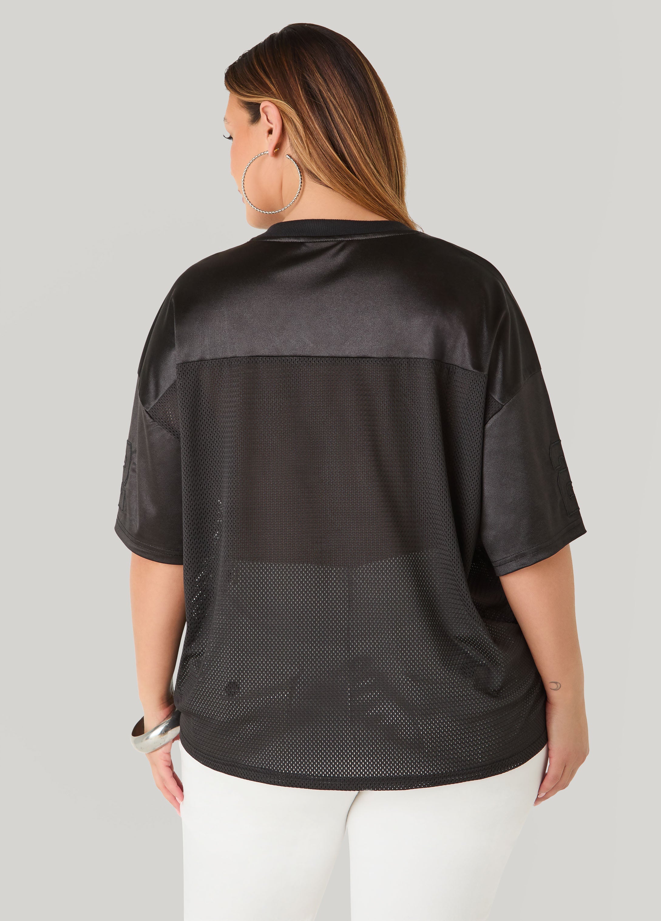 Mesh Paneled Jersey Black | Ashley Stewart