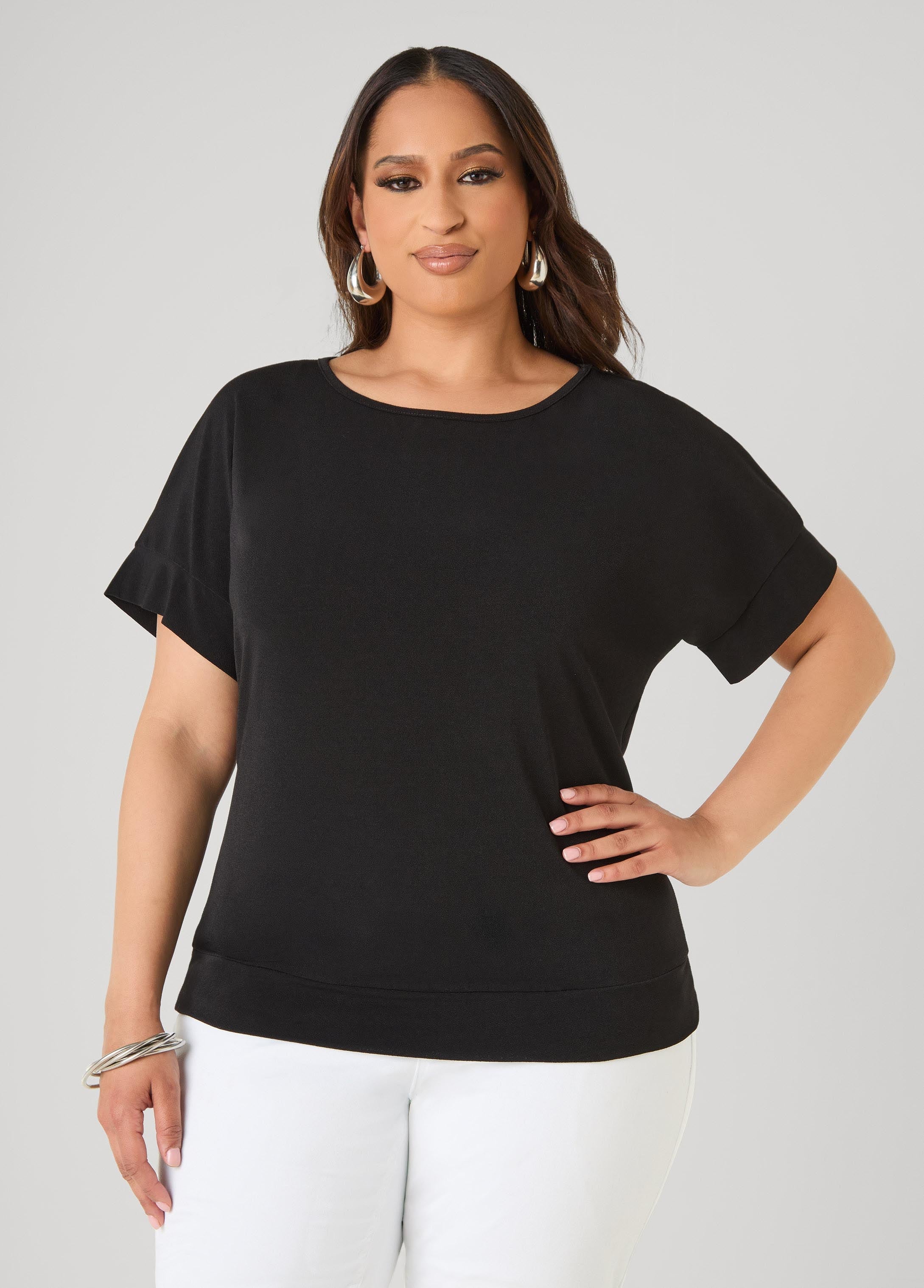 Dolman Sleeved Stretch Crepe Top Mustard | Ashley Stewart