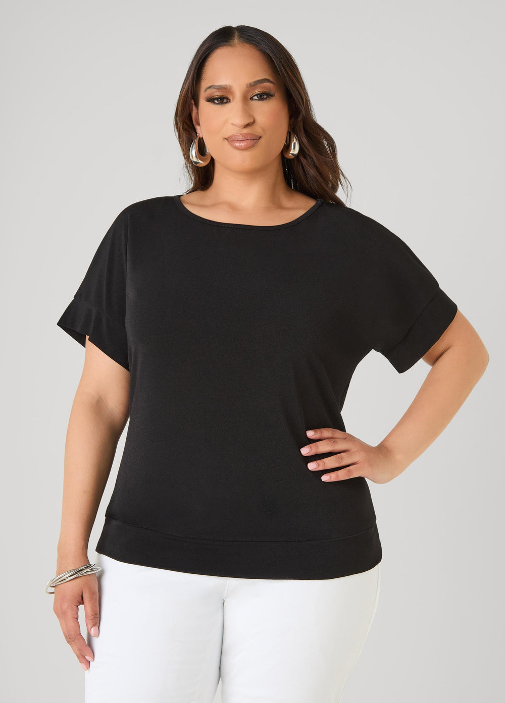 Dolman Sleeved Stretch Crepe Top Mustard | Ashley Stewart