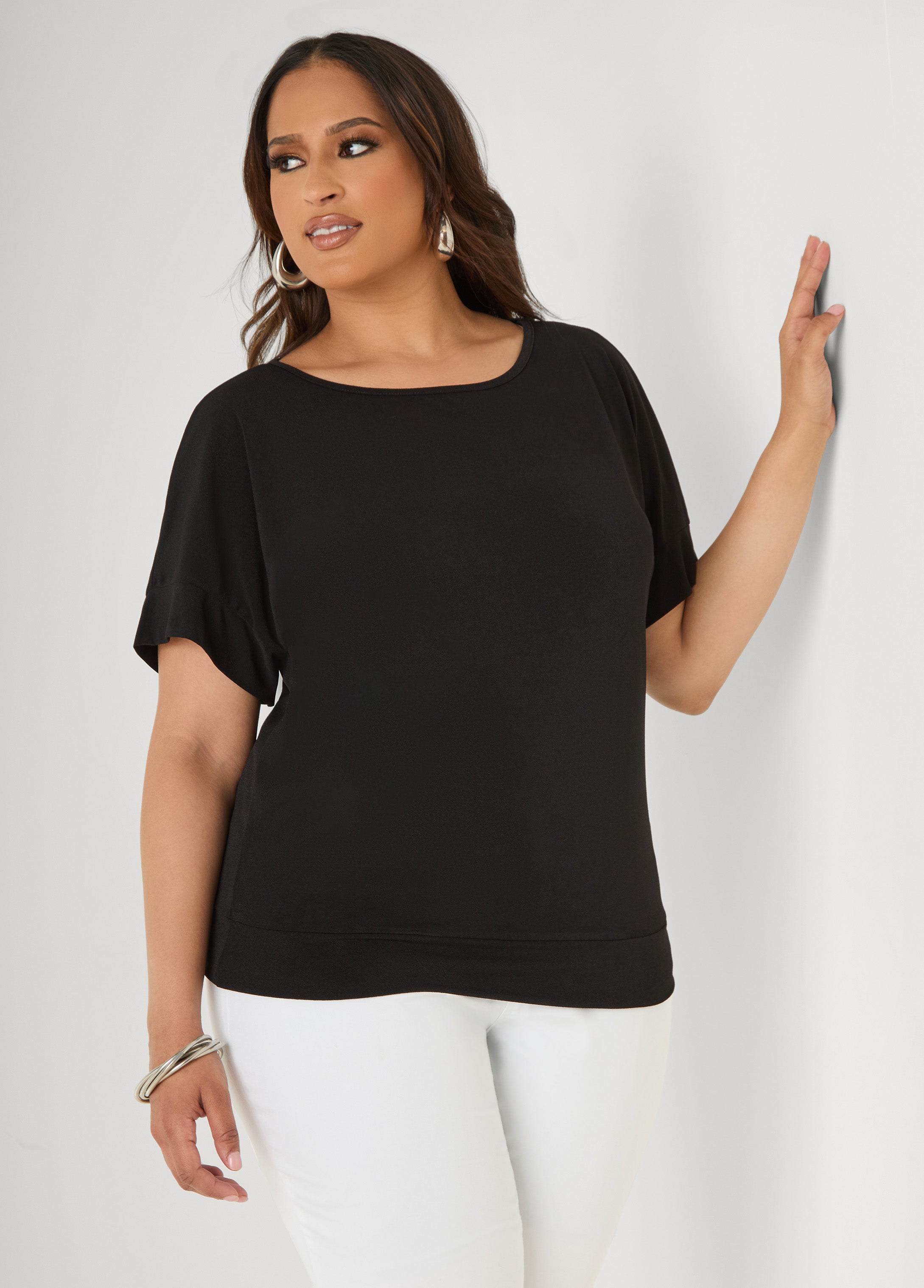 Dolman Sleeved Stretch Crepe Top Mustard | Ashley Stewart