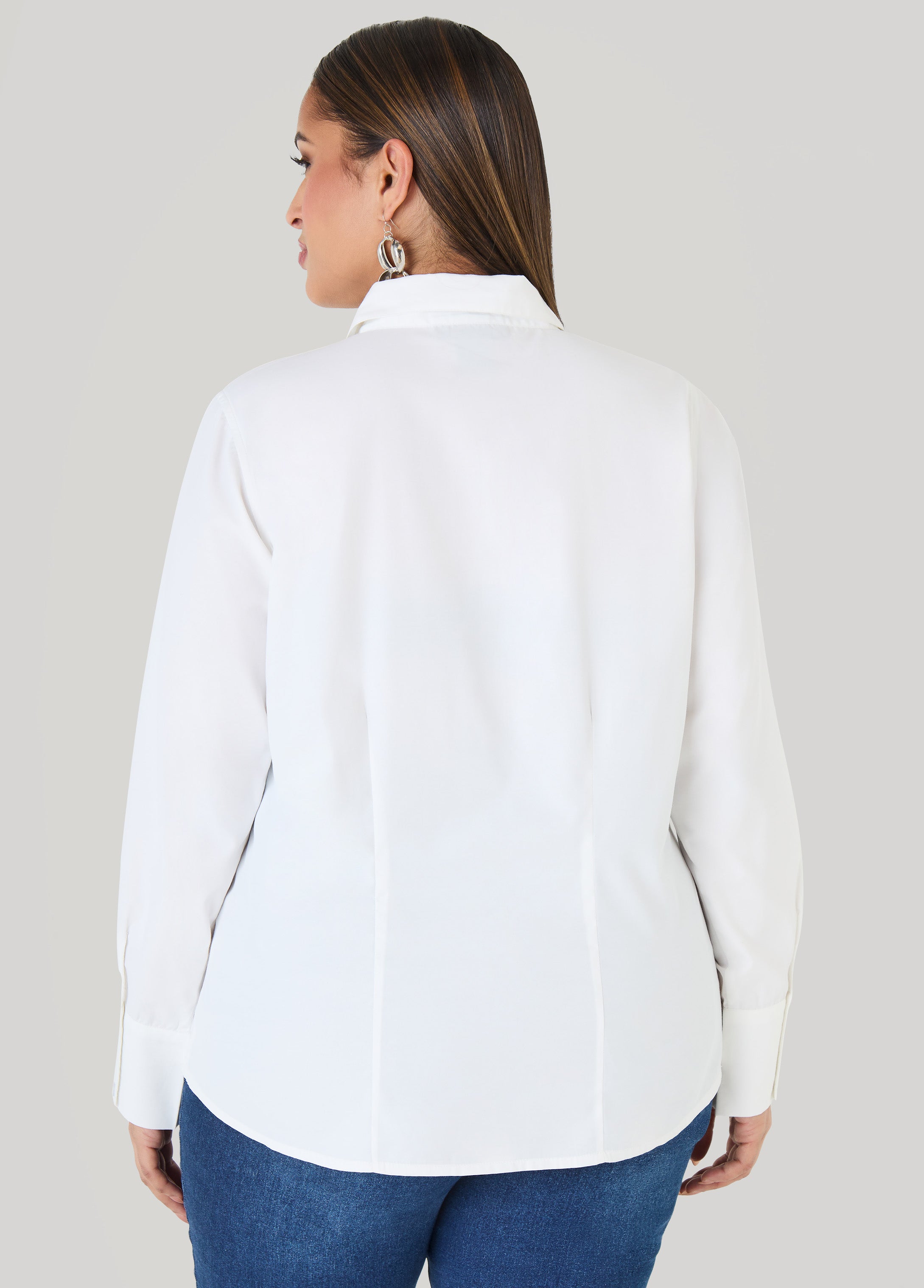 Cotton Blend Collared Shirt White | Ashley Stewart