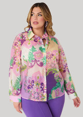 Floral Print Organza Shirt Multi | Ashley Stewart