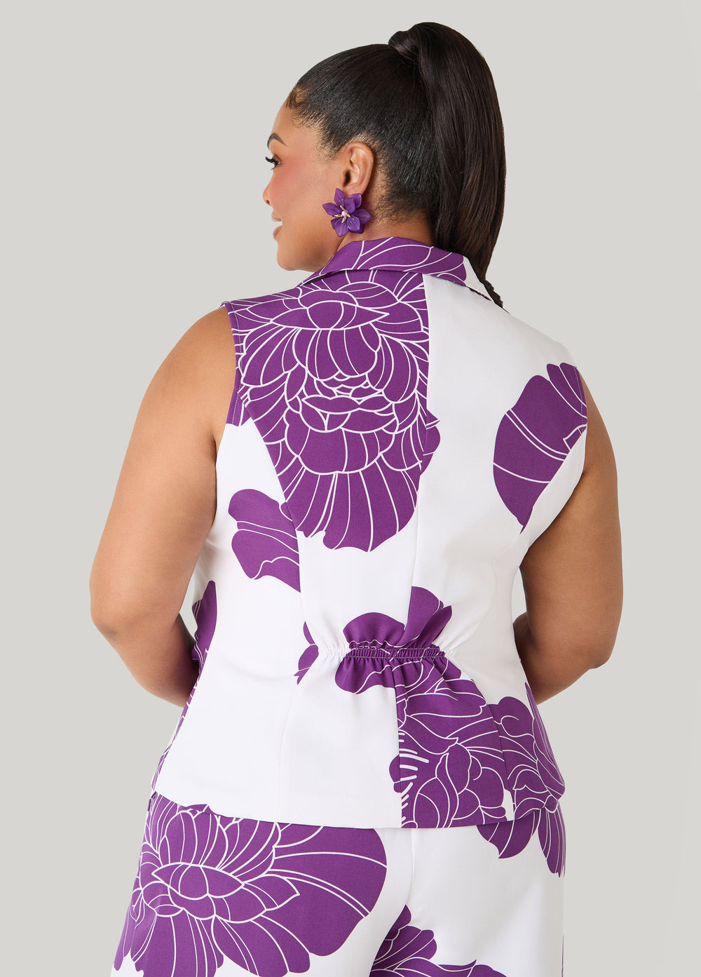 Ruched Floral Print Vest Pansy | Ashley Stewart