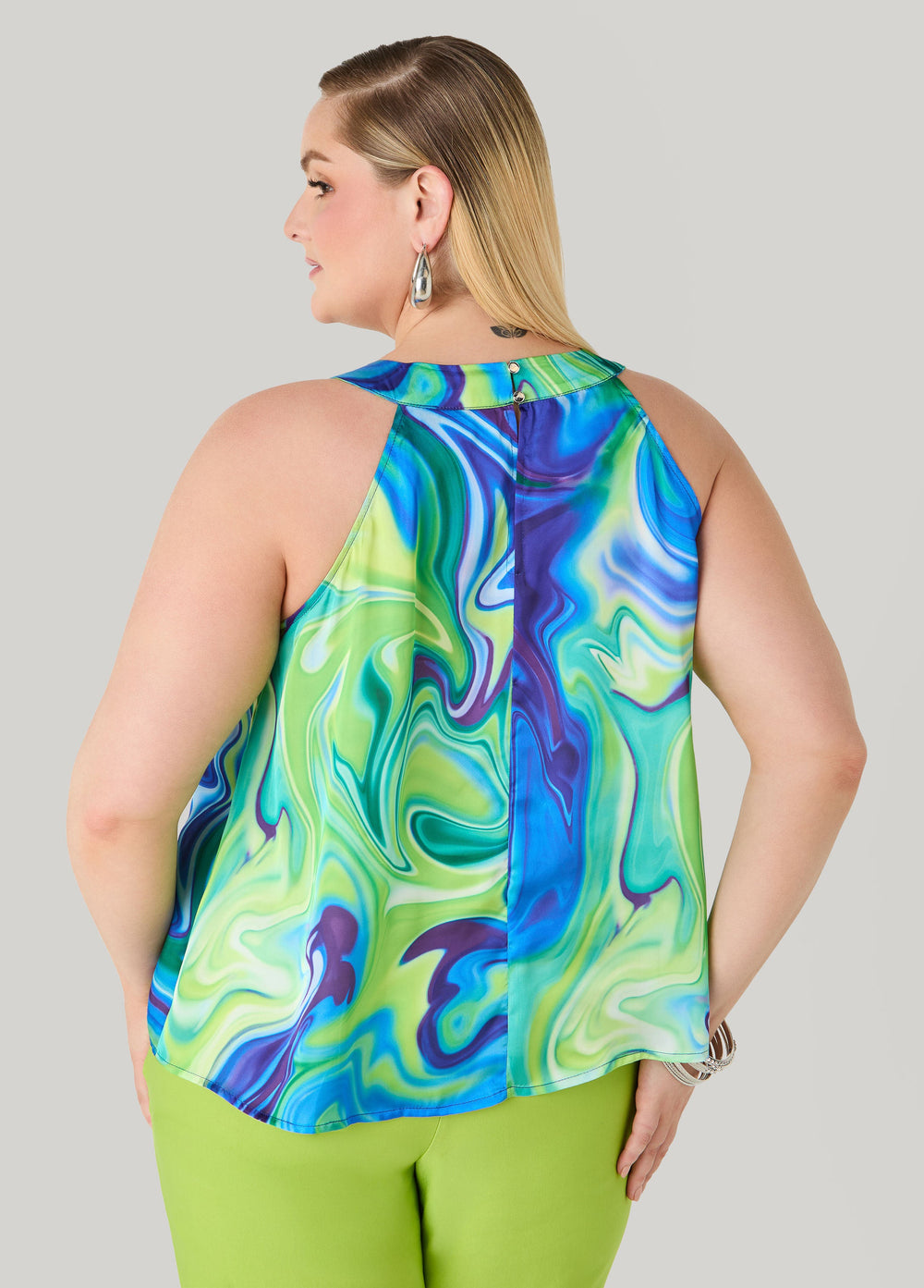 Tie Dyed Satin Top Macaw Green | Ashley Stewart