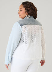Embroidered Eyelet Paneled Shirt Denim Blue | Ashley Stewart