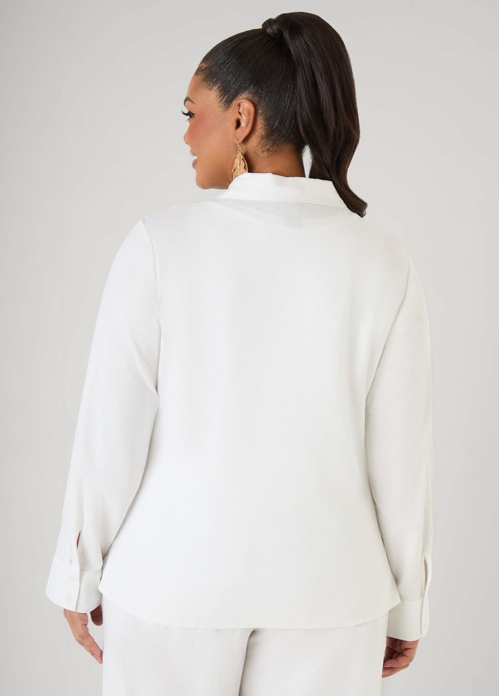 Long Sleeved Linen Blend Shirt Macaw Green | Ashley Stewart