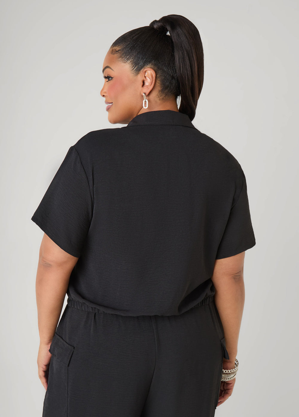 Drawstring Cropped Shirt Rooibos | Ashley Stewart