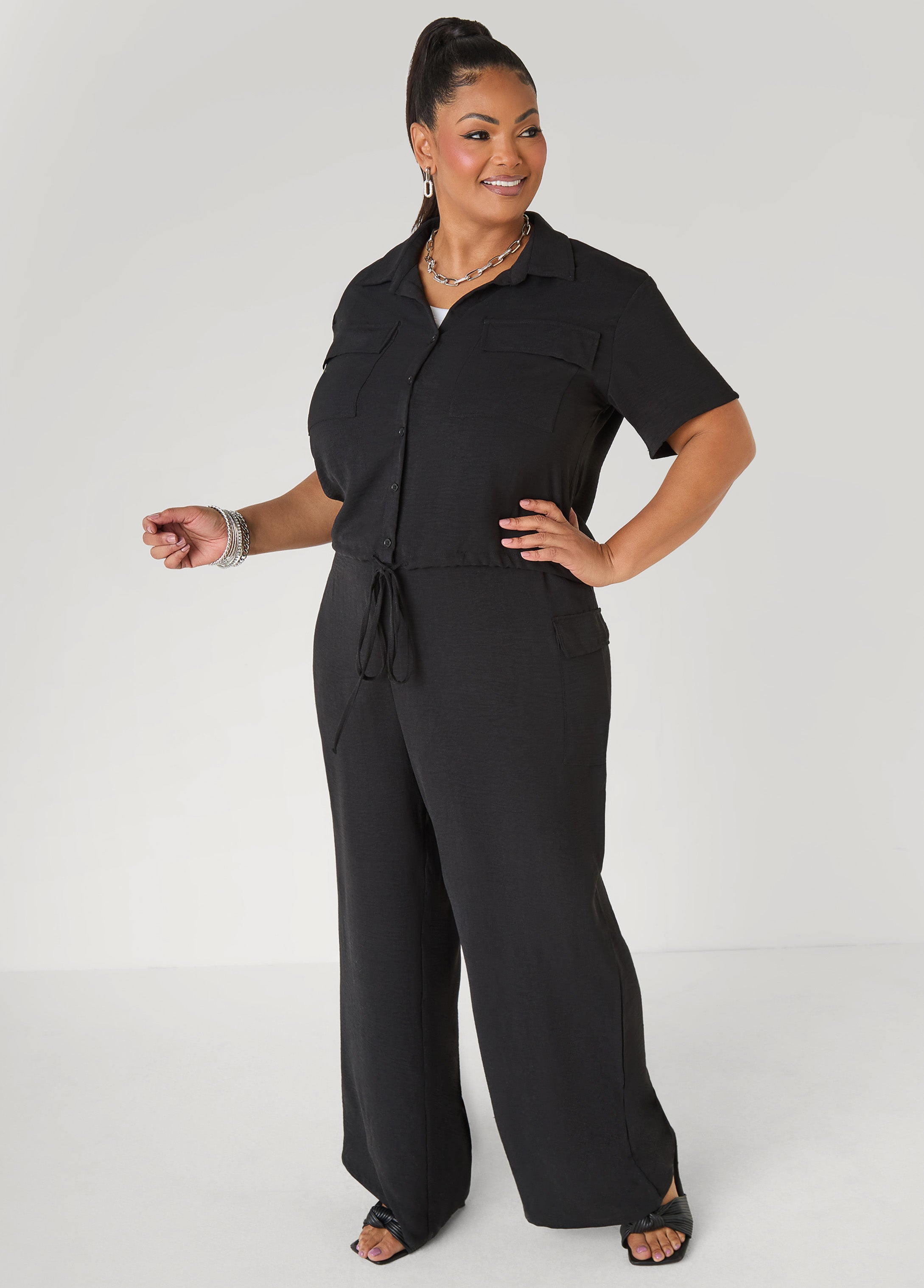 Drawstring Cropped Shirt Rooibos | Ashley Stewart