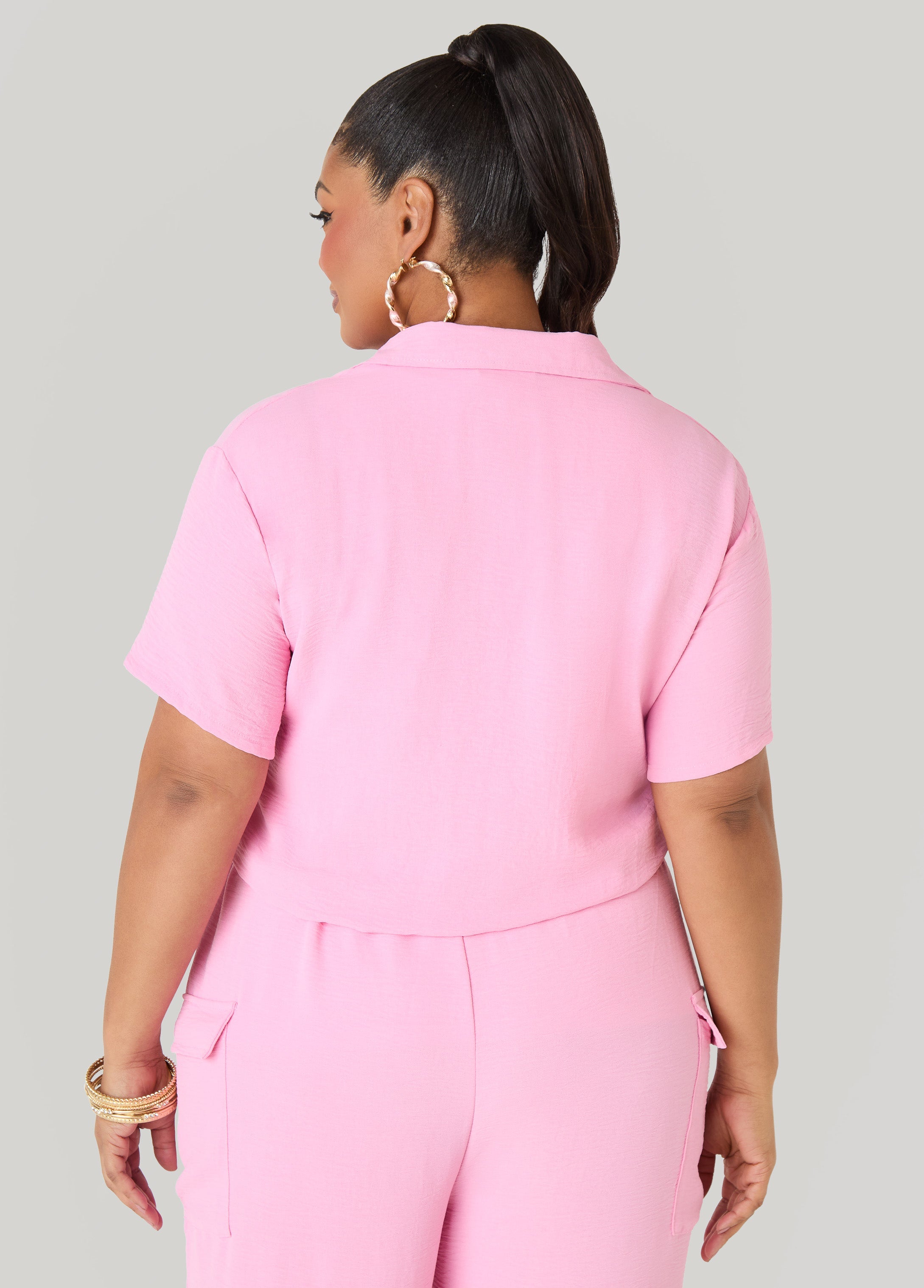 Drawstring Cropped Shirt Rooibos | Ashley Stewart