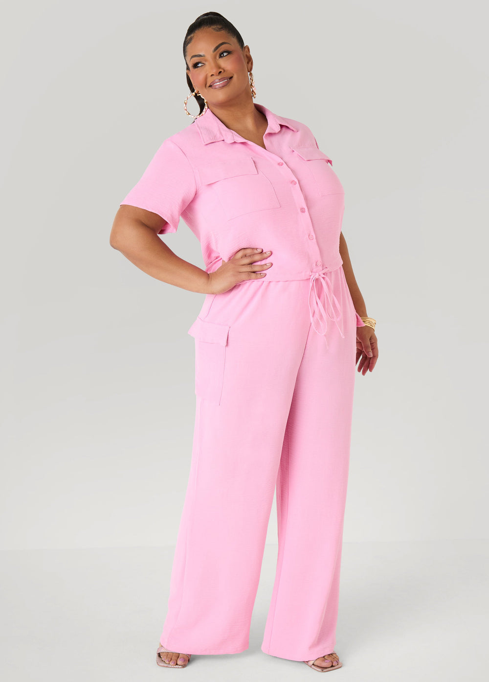 Drawstring Cropped Shirt Rooibos | Ashley Stewart
