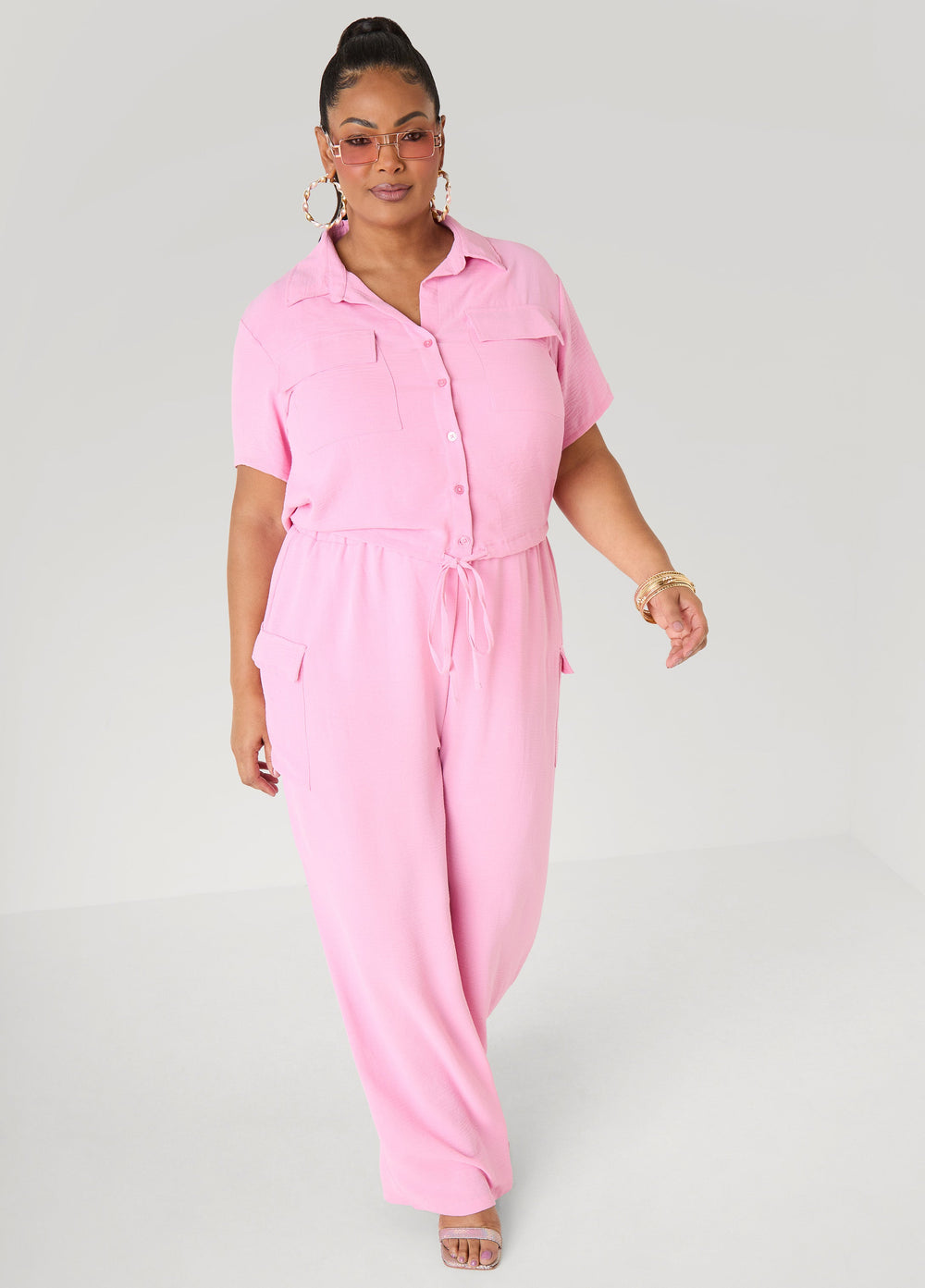 Drawstring Cropped Shirt Rooibos | Ashley Stewart