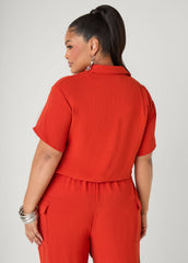 Drawstring Cropped Shirt Rooibos | Ashley Stewart