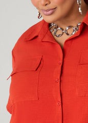 Drawstring Cropped Shirt Rooibos | Ashley Stewart