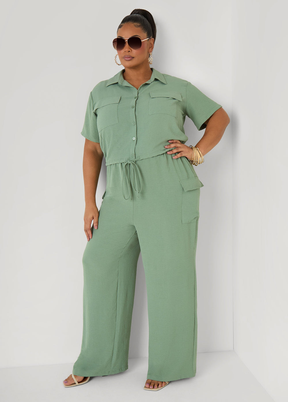 Drawstring Cropped Shirt Rooibos | Ashley Stewart