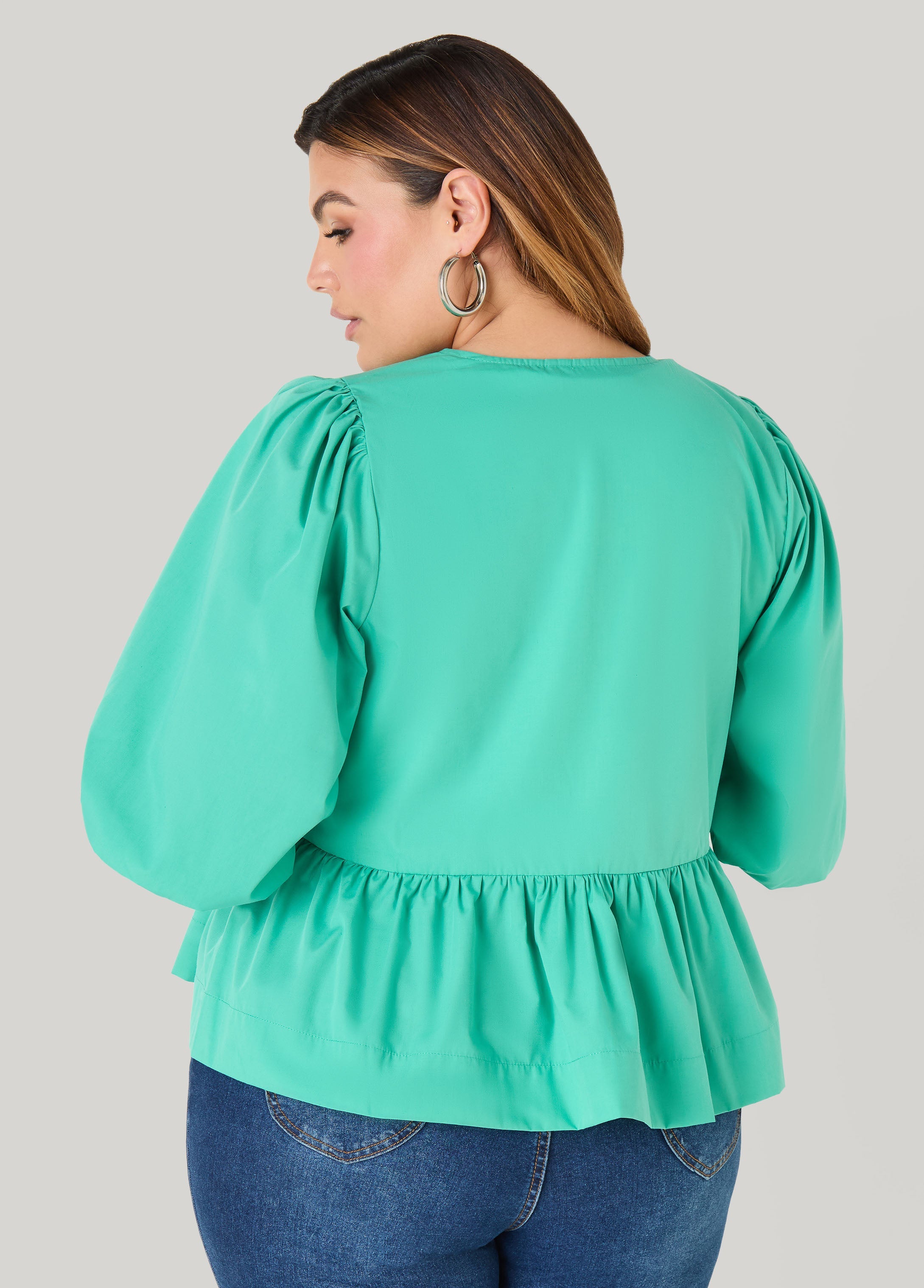 Tie Front Peplum Top Green | Ashley Stewart