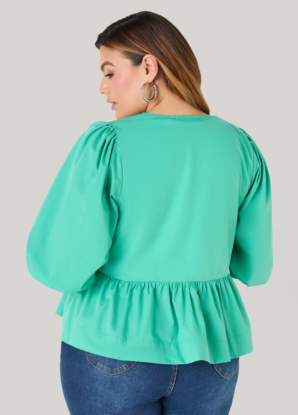Tie Front Peplum Top Green | Ashley Stewart