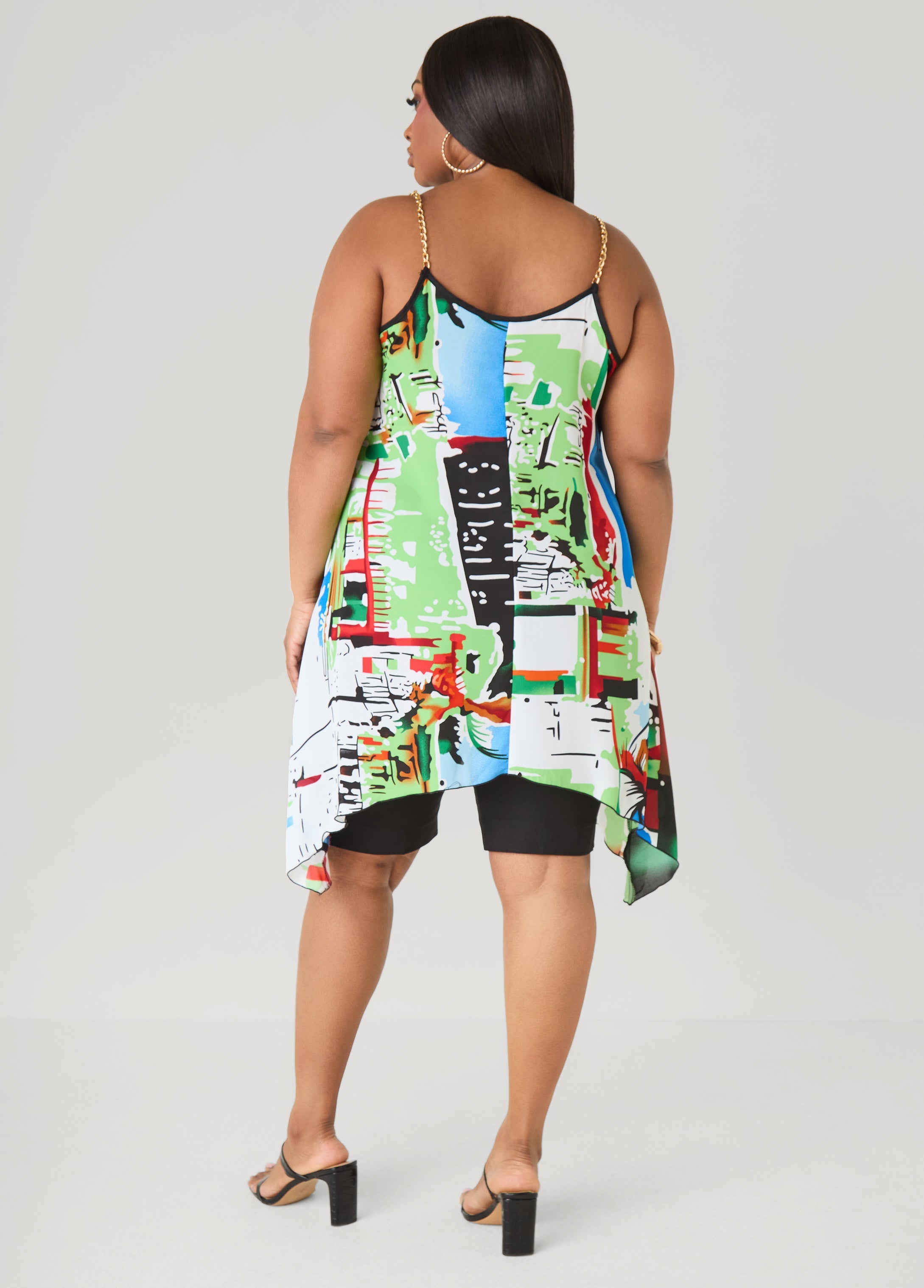 Chain Trimmed Abstract Print Top Multi | Ashley Stewart