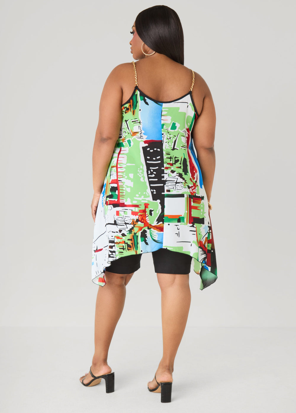 Chain Trimmed Abstract Print Top Multi | Ashley Stewart
