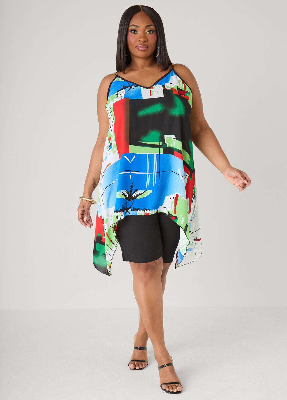 Chain Trimmed Abstract Print Top Multi | Ashley Stewart