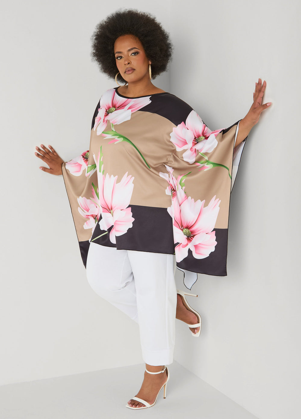 Floral Print Satin Tunic Amazon | Ashley Stewart