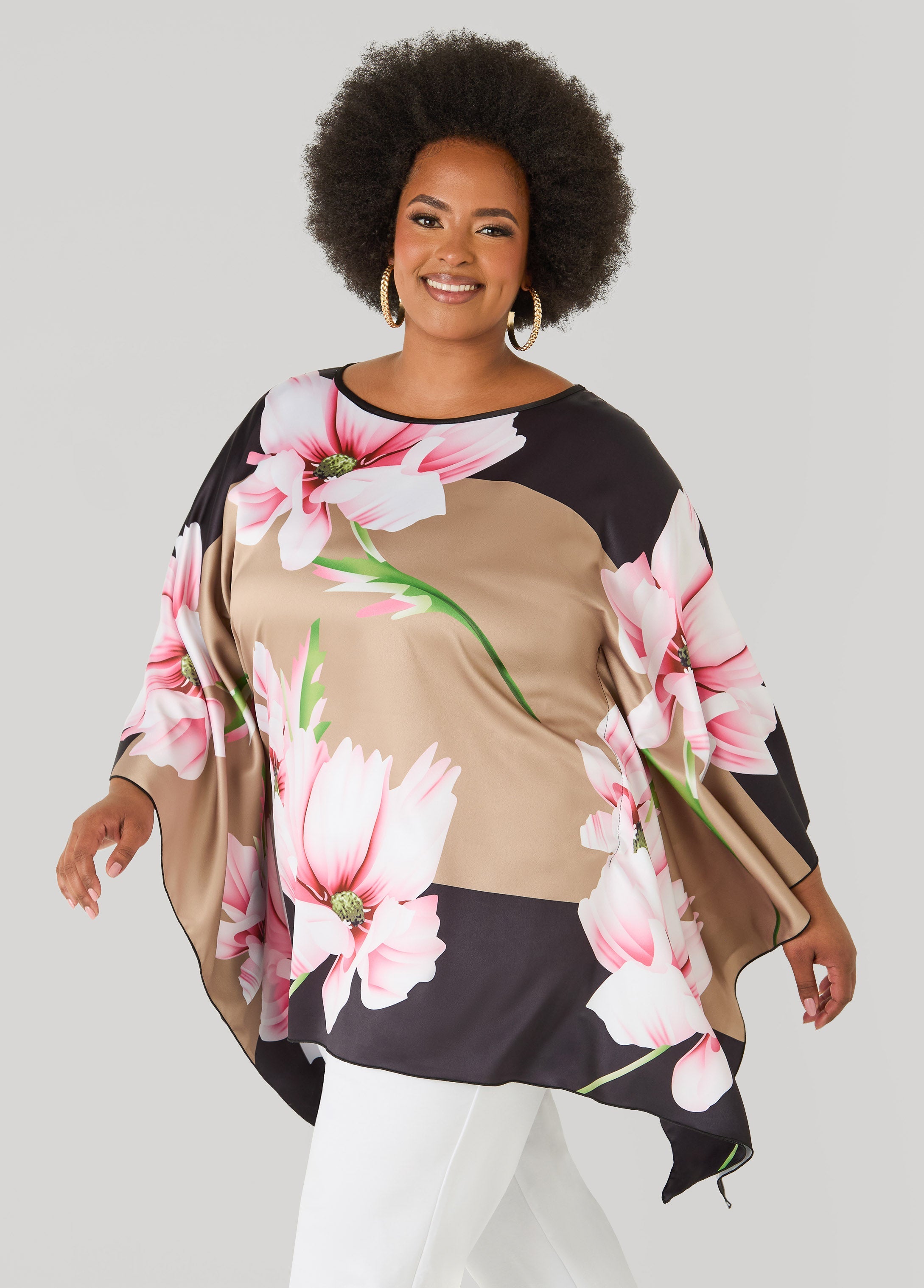 Floral Print Satin Tunic Amazon | Ashley Stewart