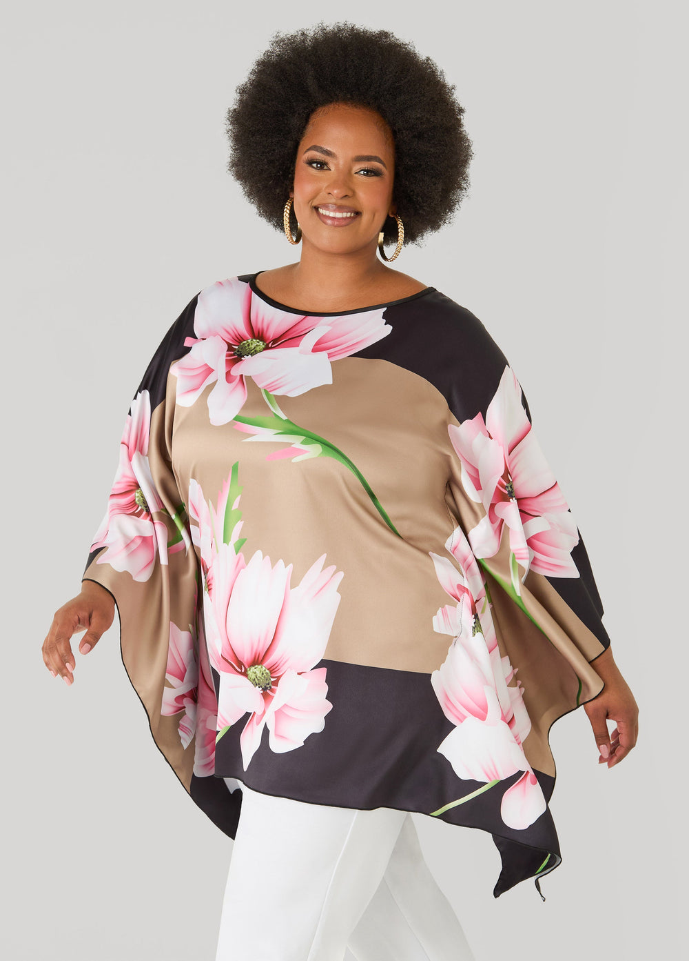 Floral Print Satin Tunic Amazon | Ashley Stewart