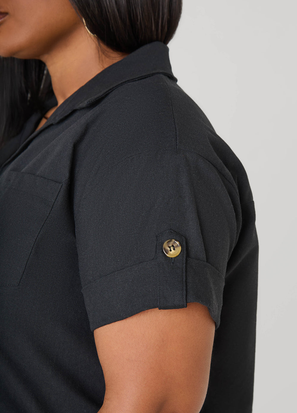Cuffed Button Front Shirt Black | Ashley Stewart