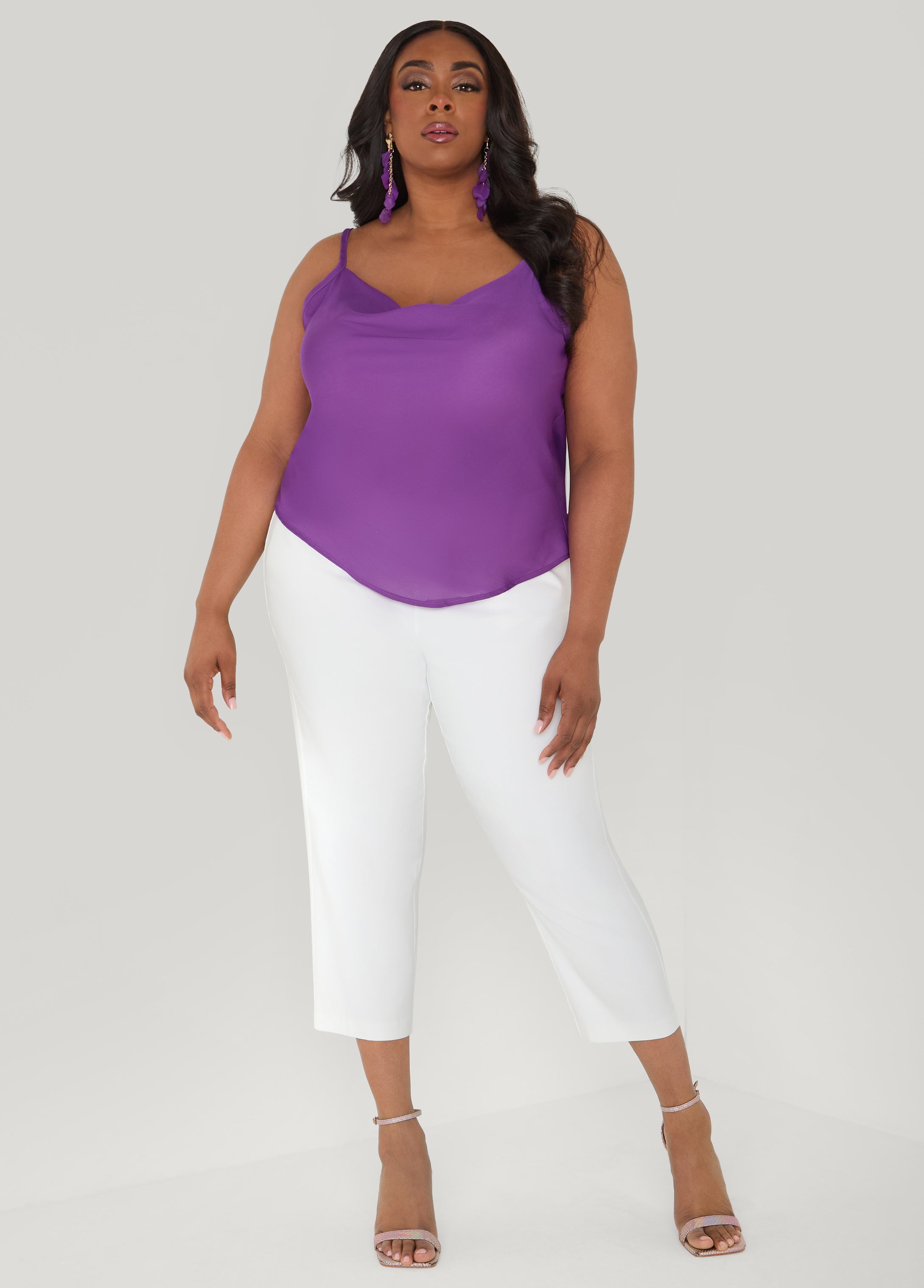 Cowl Neck Crepe Cami Pansy | Ashley Stewart